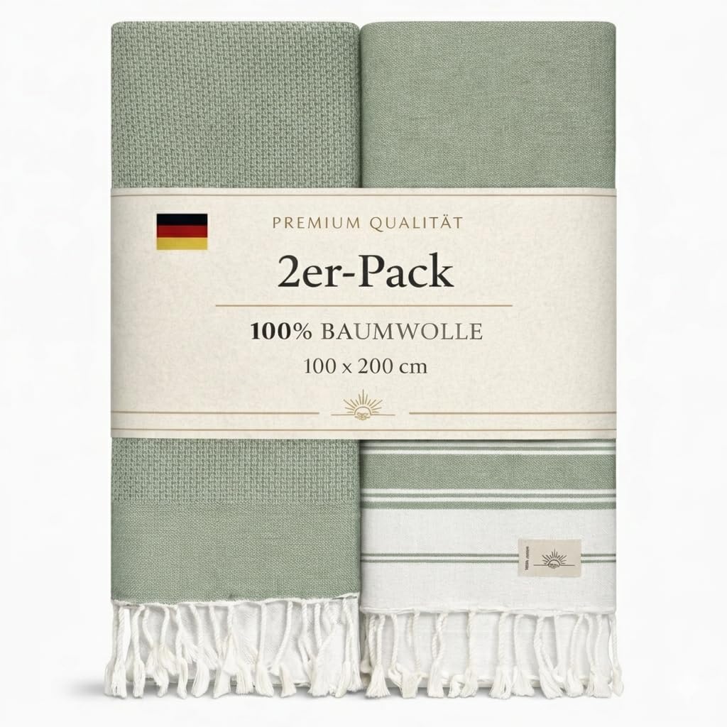 NOUR Telo mare per hammam, confezione da 2 pezzi, grande, 100 x 200 cm, in 100% cotone, coperta da picnic, asciugamano da sauna, extra leggero, assorbente, ad asciugatura rapida, senza sabbia (cachi)