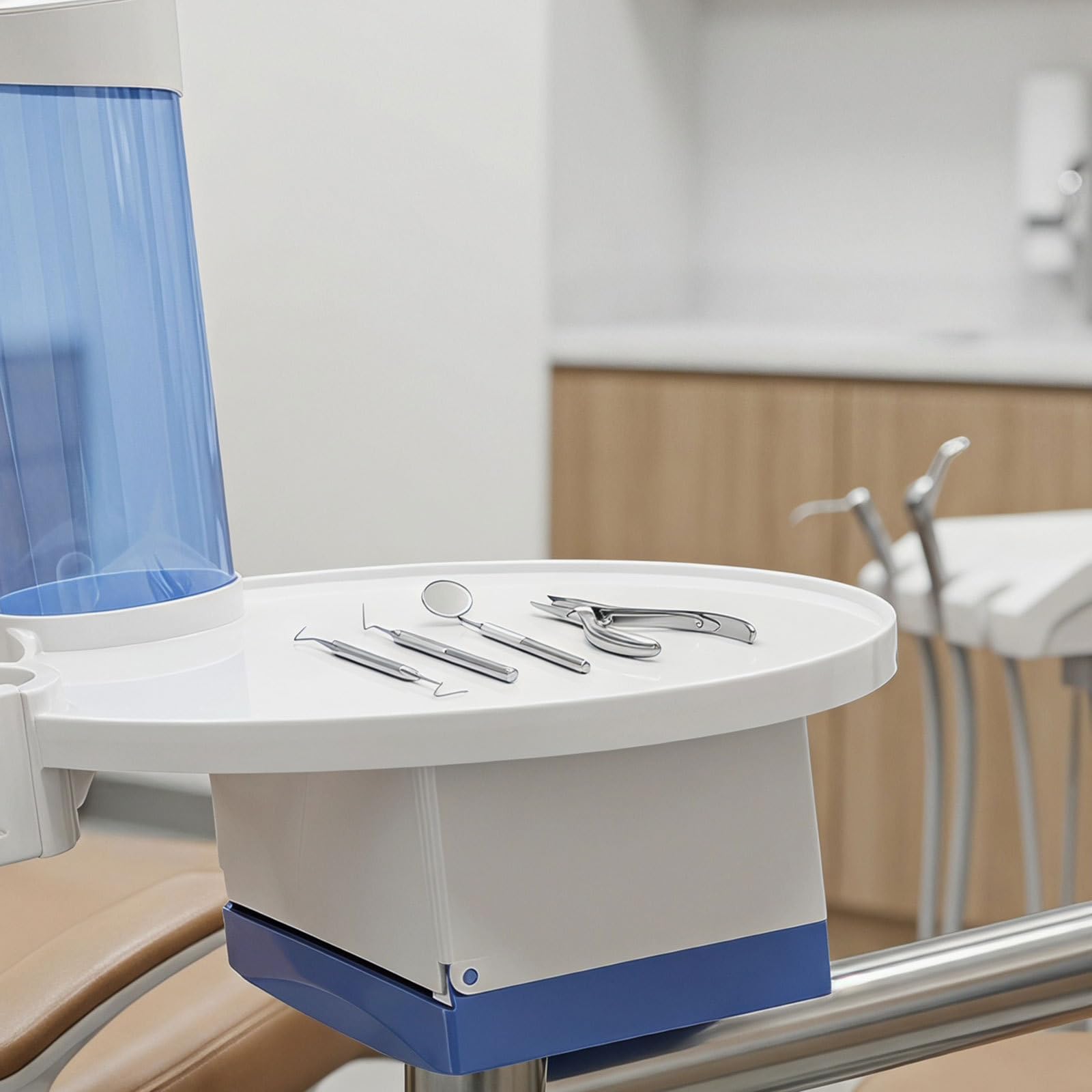Zerodeko Porte-gobelet pour fauteuil dentaire - Plateau buccal dentaire avec boîte à mouchoirs - Porte-gobelet bleu - Organisateur de matériel pour salle de soins