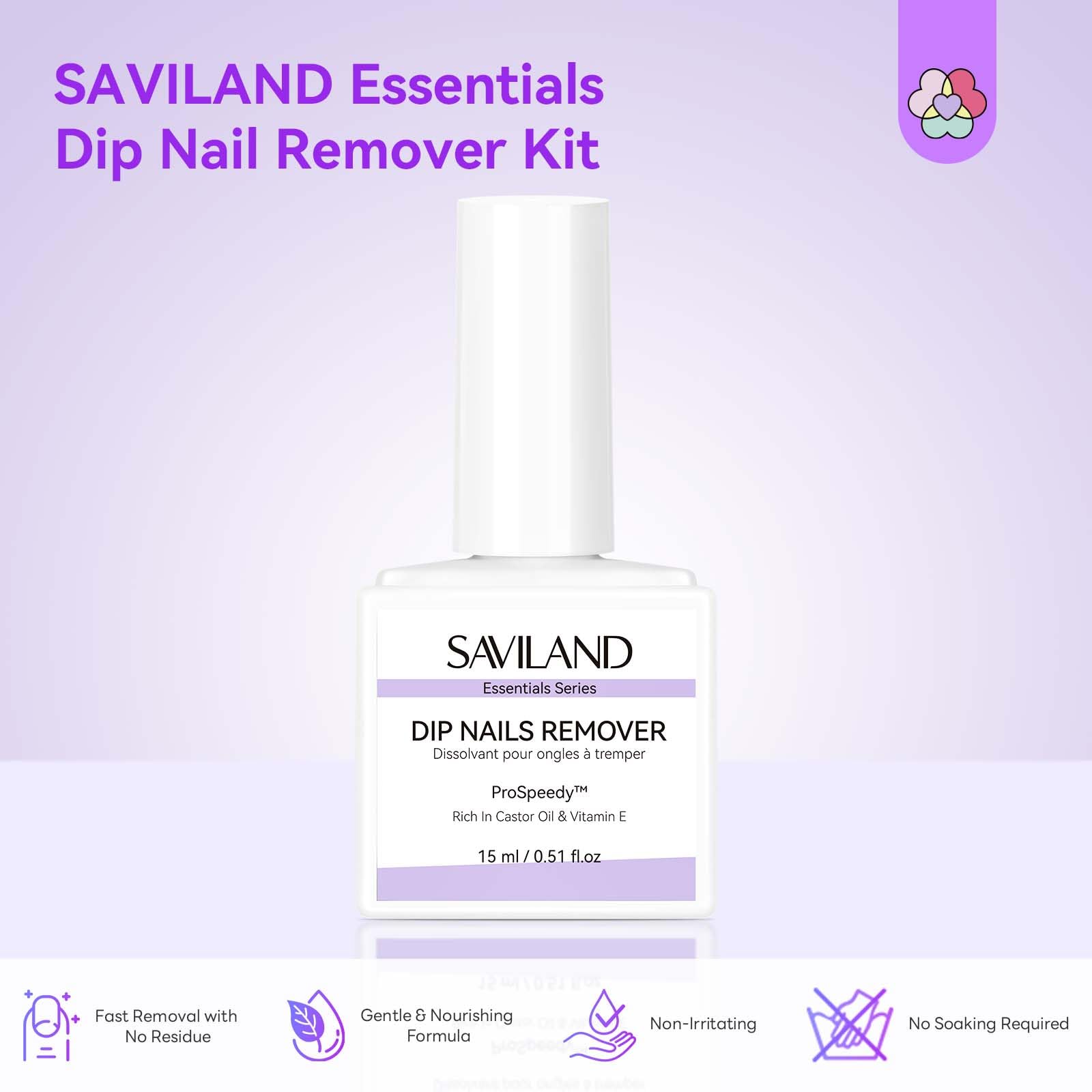 SAVILAND Essentials Dip Nail Remover Kit: Effective Removal Dip Powder Remover With Nail File Buffer For Dip Nails Remove No Need Foil Soaking or Wrapping Home 15 ml - Image 2