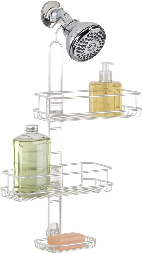 InterDesign Linea Adjustable Shower Caddy - Bathroom Storage Shelves for Shampoo, Conditioner and Soap, Pearl White