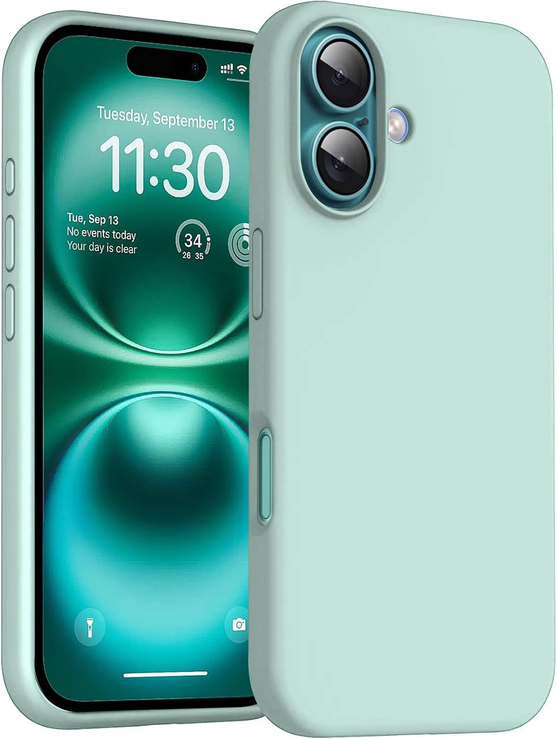 DIZORO Compatible for iPhone 16 Case 6.1, Slim Liquid Silicone 3 Layers Full Covered Soft Gel Rubber Phone Case Protective Cover 6.1 Inch - (Mint.)-image-0