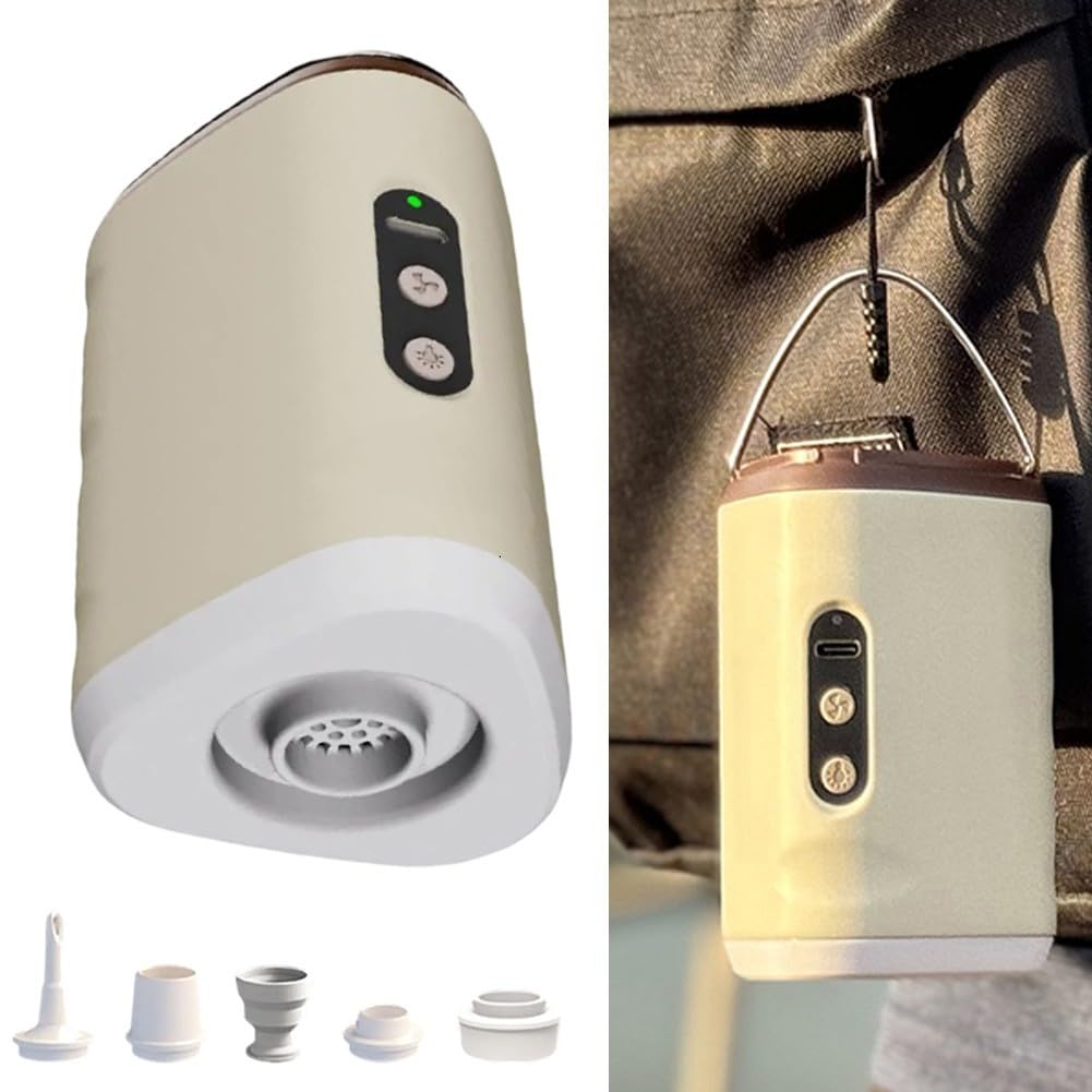 DAZZLEEX Pompe à air rechargeable 2500 mAh avec lumière LED pour camping, matelas gonflable, 4 modes de luminosité, pompe électrique portable, kaki