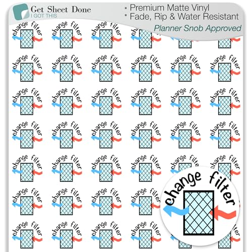 Change Filter Planner Stickers / 54 Fun Vinyl Stickers (1/2”) / AC Furnace HVAC Chores/Essential Productivity Life Planner Stickers/Bujo Bullet Journaling/Appointments (Matte Vinyl, 1 Sheet)