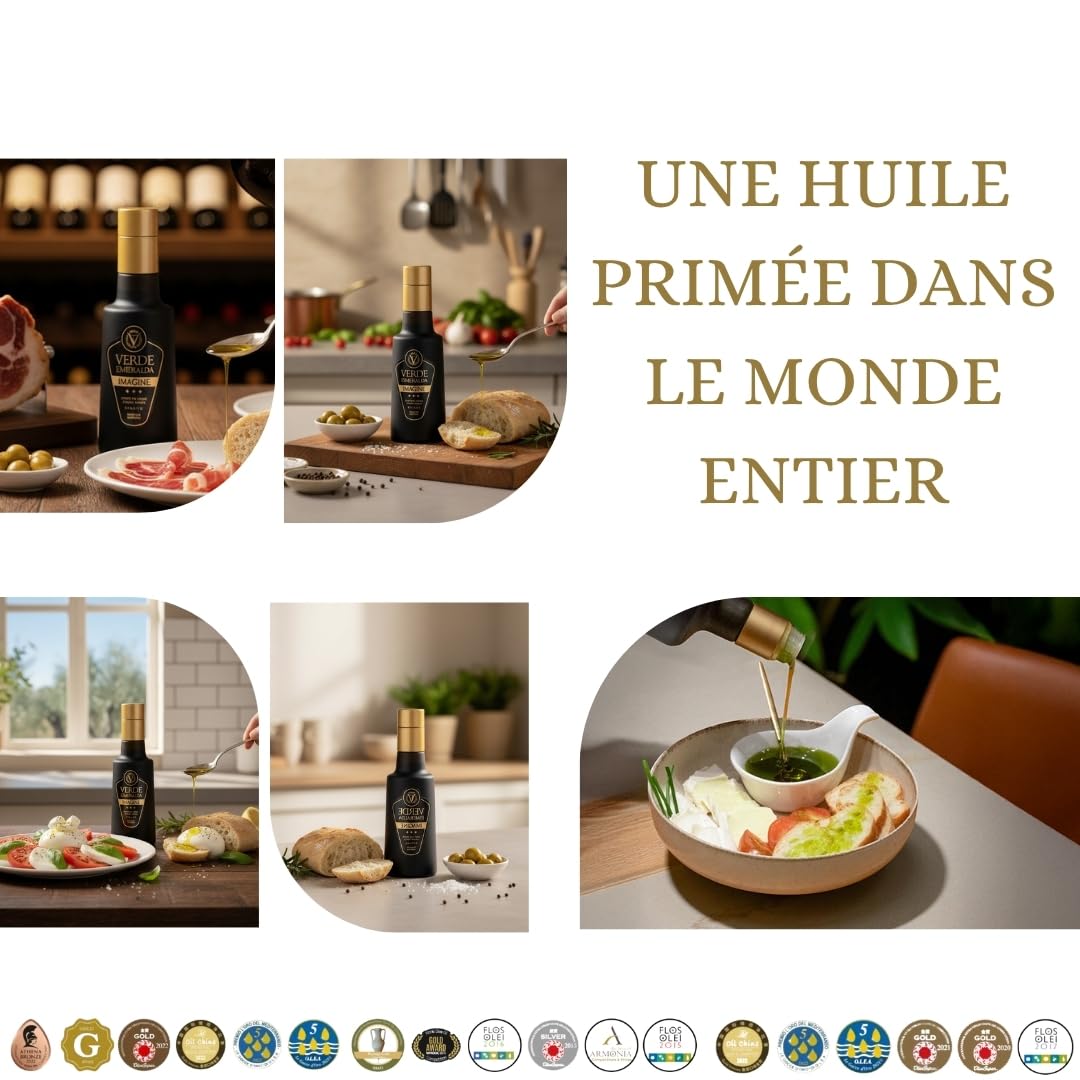 Verde Esmeralda Huile d’Olive Picual – Espagne-Jaén 500ml | Olive Oil Premium filtrée de Cazorla, huile d’olive espagnole au goût fruité avec herbe fraîche, de tomate et d’amande.