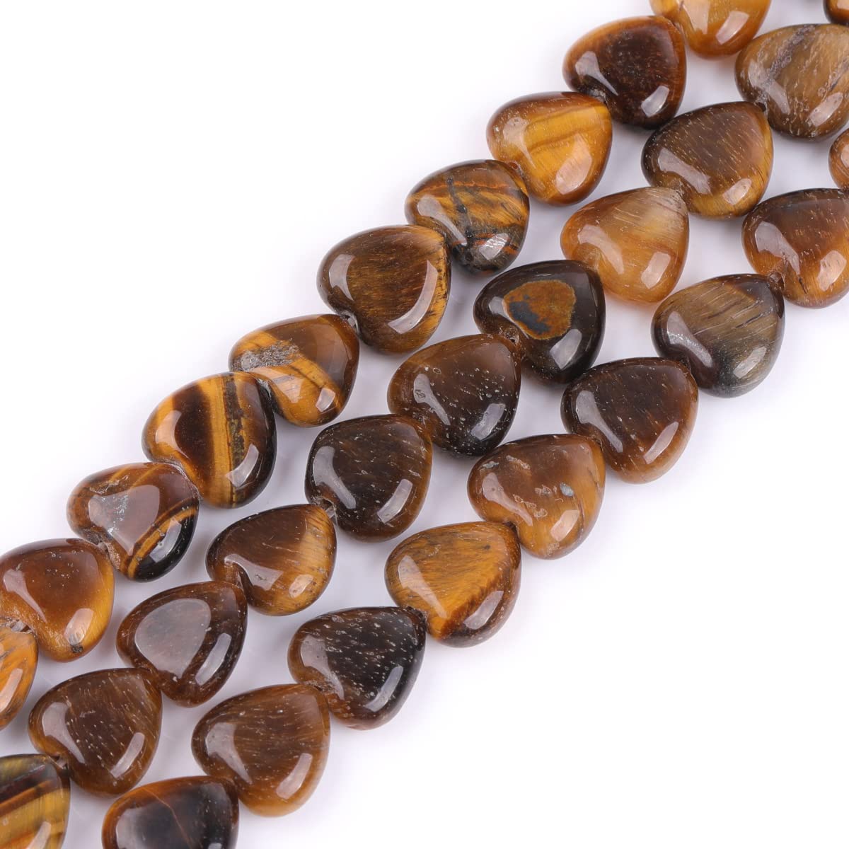 GEM-Inside 10mm Heart Charms Natural Yellow Tiger Eye Gemstone Stone Beads for Jewelry Making Full 15" Strand Power Energy Healing Chakra Stone Beads