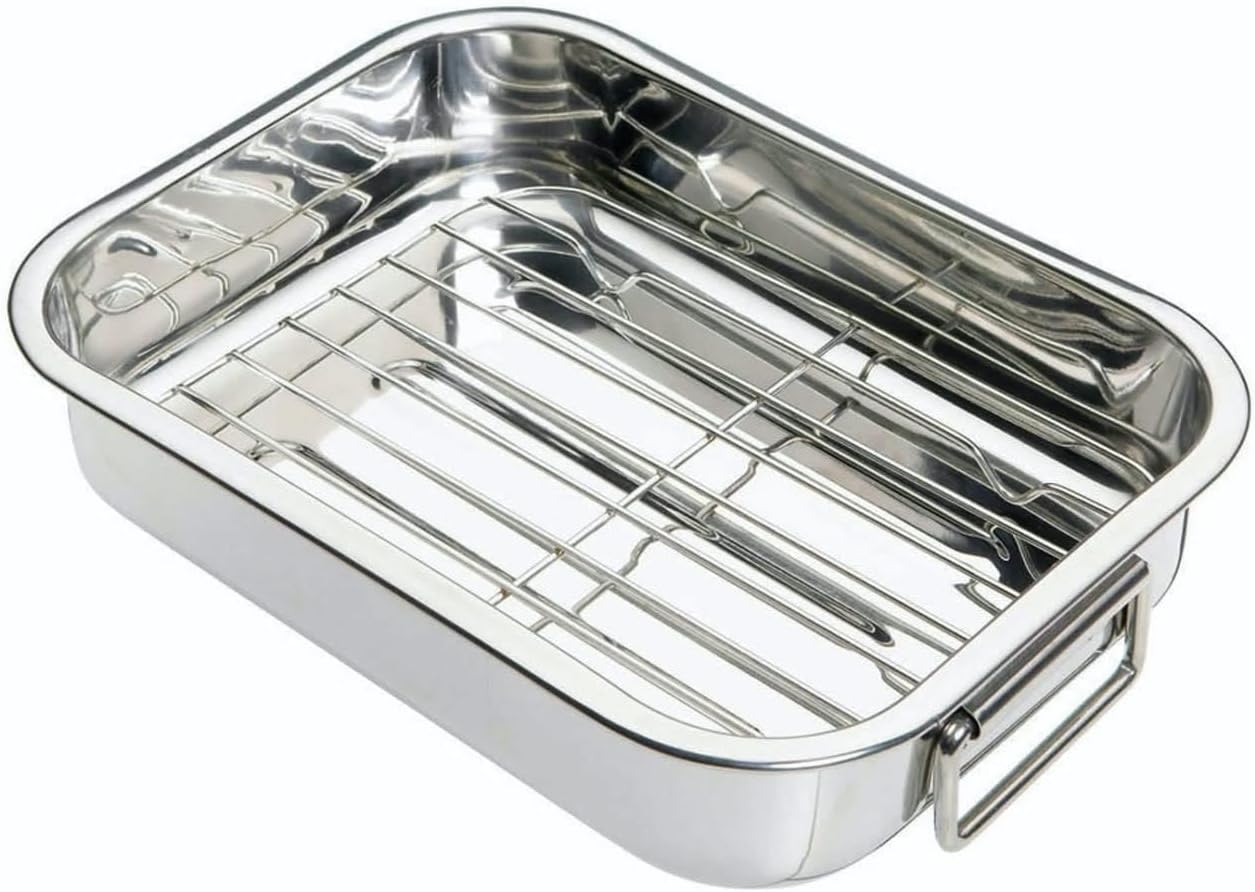 KitchenCraft KCRNR25 Stainless Steel Roasting Tin with Rack, Small, 27 x 20 cm, Silver