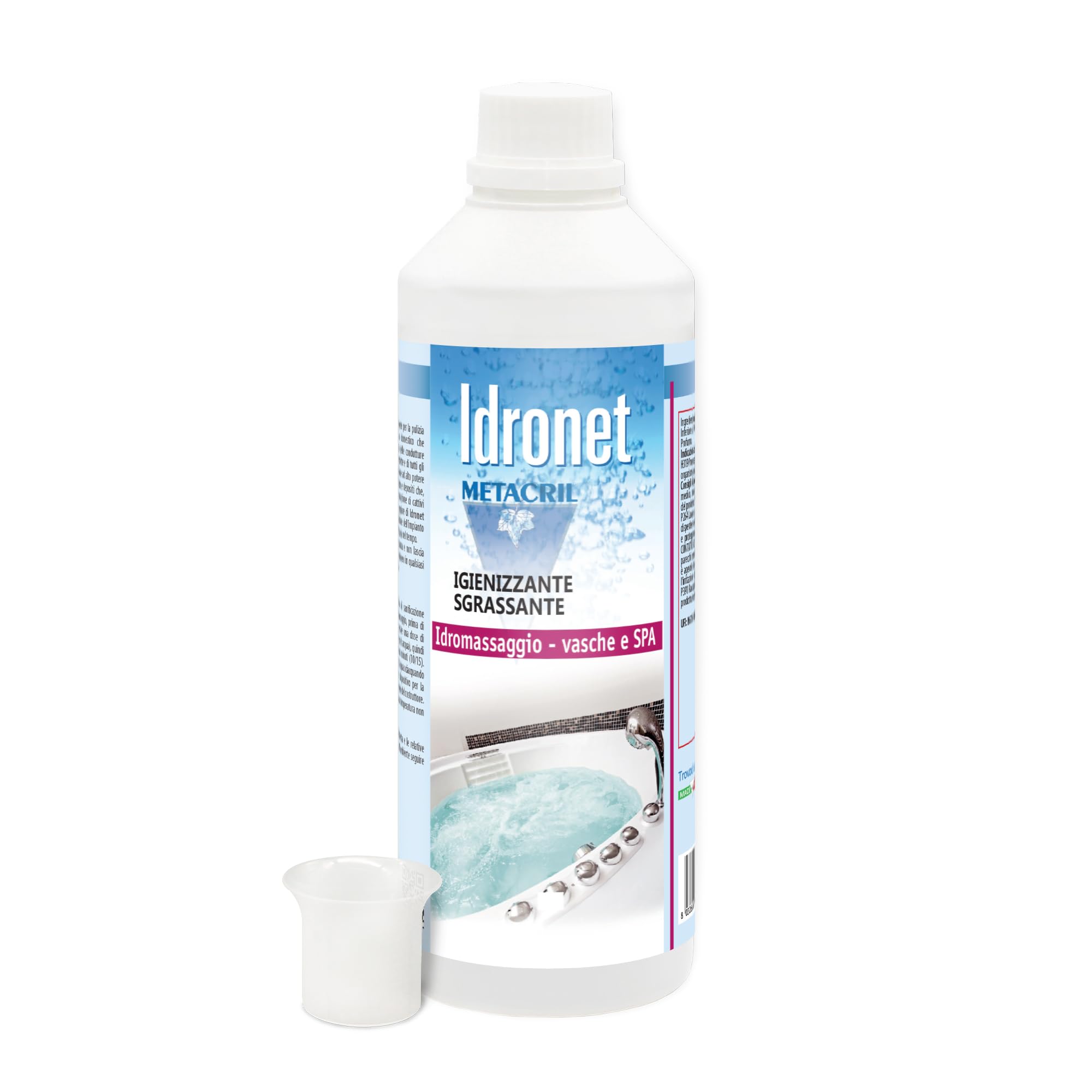 Metacril Detergen 500 ML + Idronet 500 ML, Détergent et Nettoyant anticalcaire, Idéal pour les baignoires balnéo