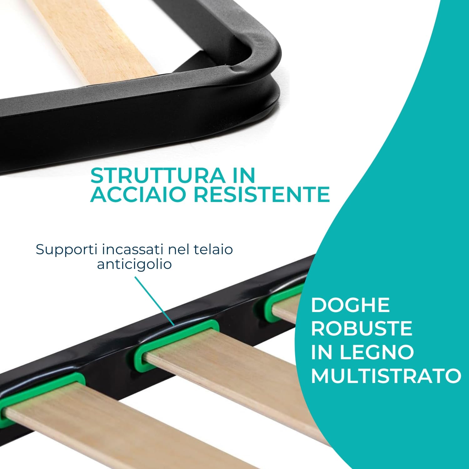 Rete Matrimoniale 140x200 con Doghe in Legno, Rete Letto Matrimoniale 140x200 Made in Italy, Struttura Robusta in Ferro con Piedi Smontabili, Reti Matrimoniali a Doghe in Legno per Letto e Materasso
