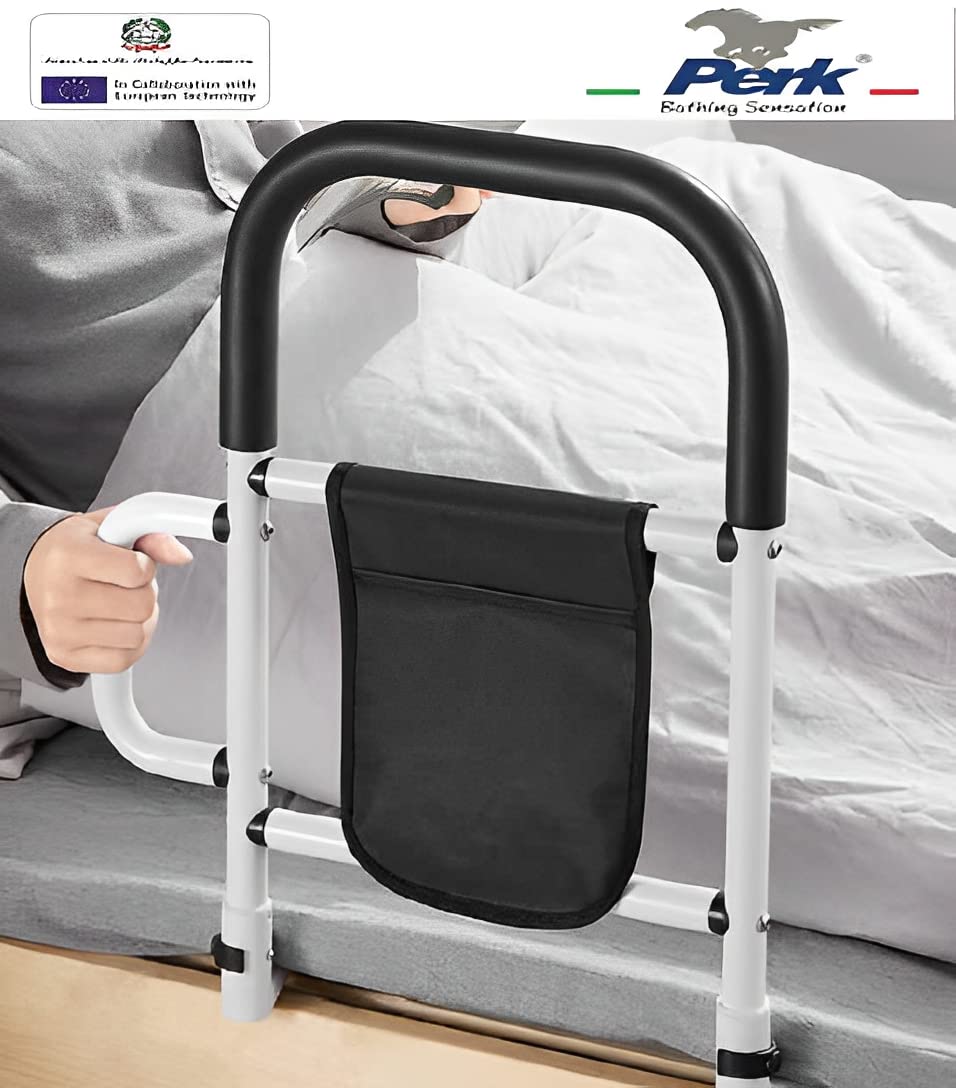 P E R K PERK Bed HANDRAIL with Storage Pocket (Color : White) Bedside Safety Handle | Bed Side Rail for Adults | Medical Bed Assist Bar with Storage Pocket Bathroom Accessories
