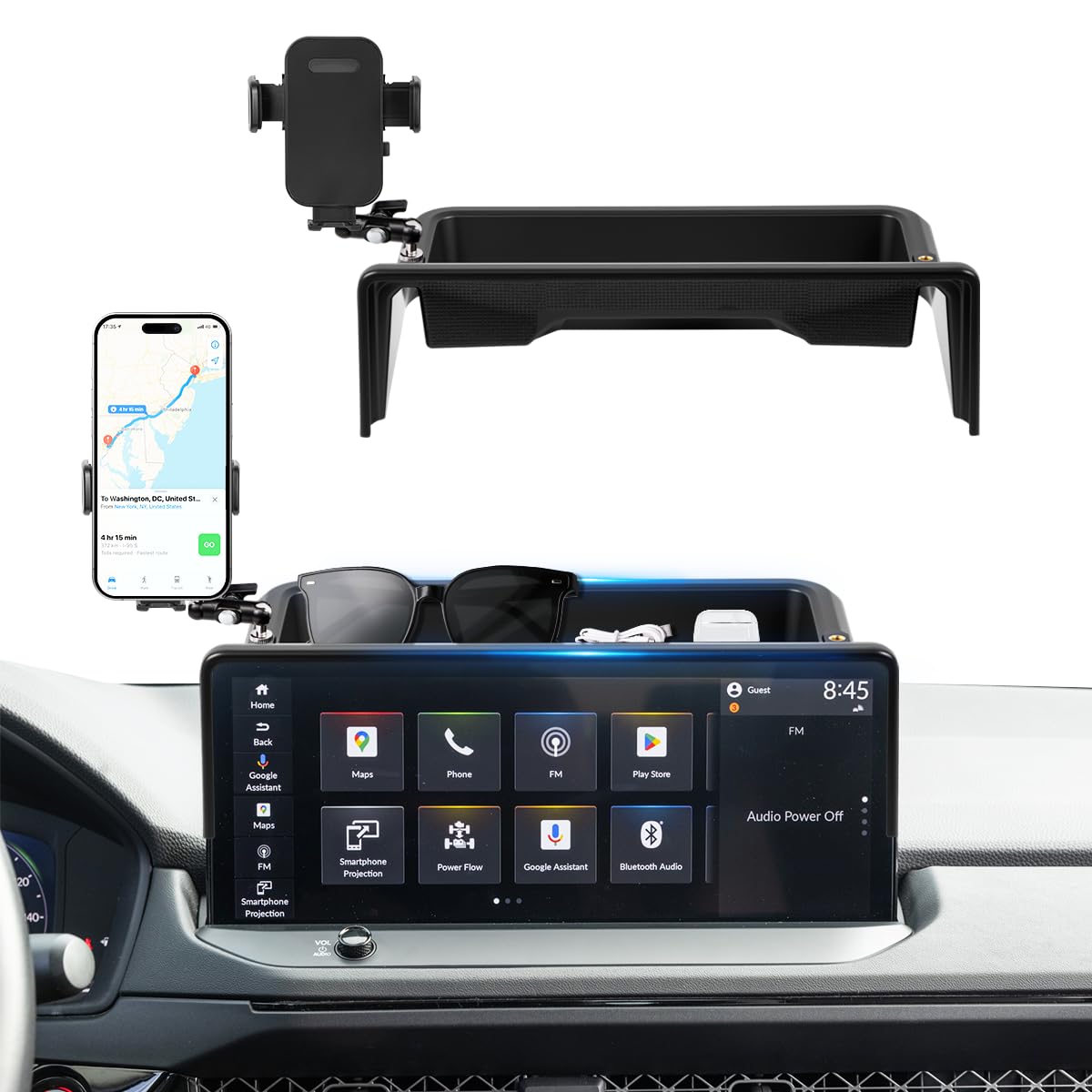 Car Phone Holder Compatible with Honda Accord 2023-2025 Accessories 12.3-Inch Screen Fixed Clip, Phone Mount with Dash Organizer Tray Dashboard Storage Box Hands-Free 360° Rotation (Not for LX/EX/SE)