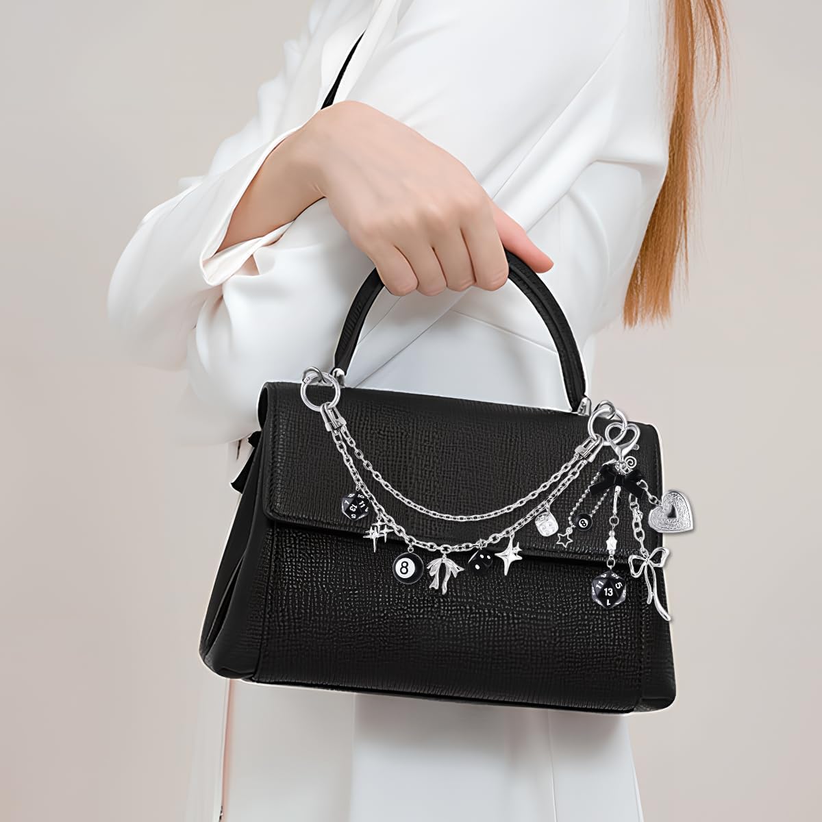 2 Pcs Bag Charms for Handbags, Vintage Punk Y2K Silver Bag Chain for Women, Extension Purse Charms for Tote Bags - Image 3