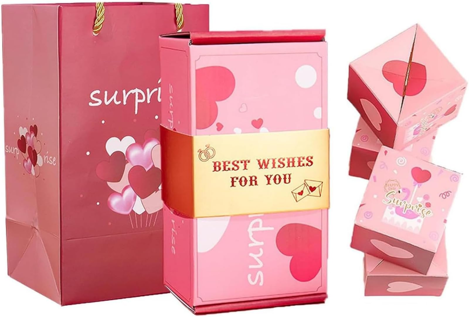 Caja de regalo sorpresa, crea el regalo más sorprendente, caja de regalo plegable con sobre rojo, caja de regalo plegable para cumpleaños, Navidad (feliz cumpleaños #2, 20 rebotes)