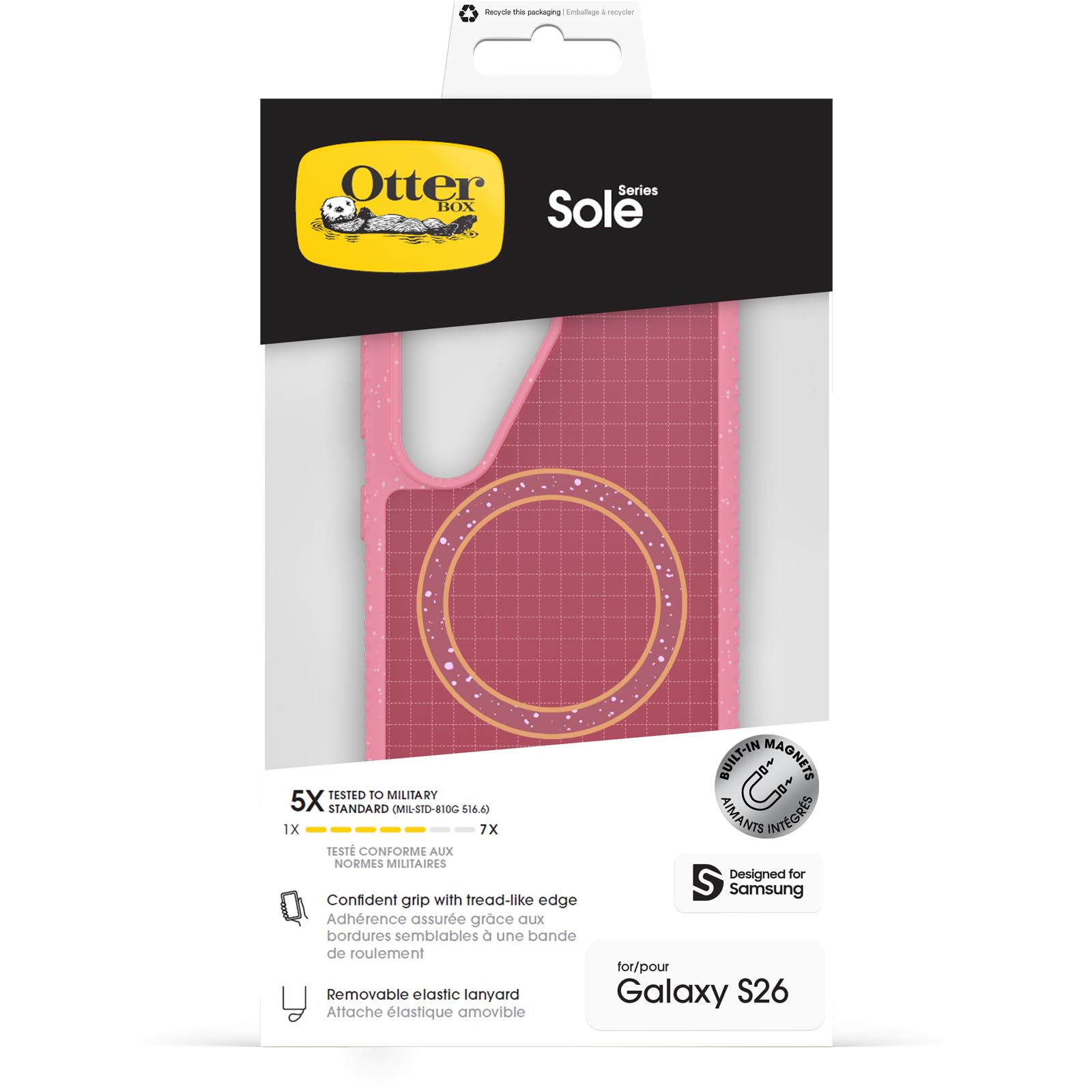 OtterBox Etui Sole Series z magnesami do Samsung Galaxy S26, Przezroczyste, Wstrząsoodporny, 5 Razy Przetestowane Zgodnie ze Standardami Wojskowymi, Różowe