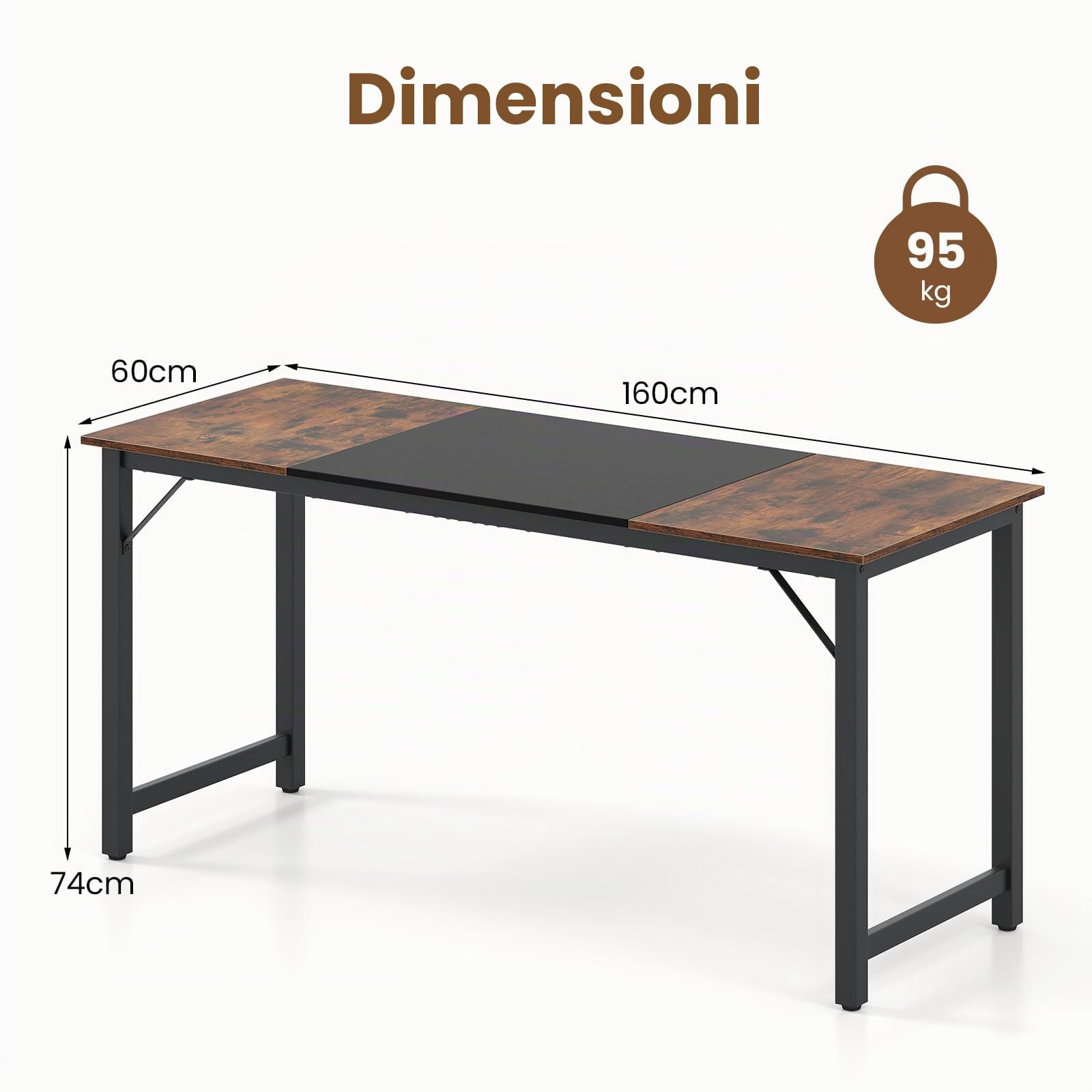 LIFEZEAL Scrivania per computer da 160 x 60 cm, tavolo da ufficio con telaio metallico, scrivania grande, tavolo da conferenza, vento industriale, per ufficio a casa, sala conferenze