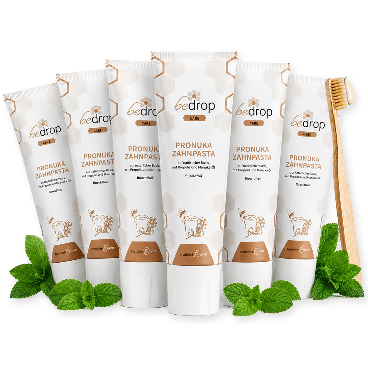 bedrop Pronuka fluoridfreie Zahnpasta mit Zitrone-Minze - 75ml (6er Pack) | mit Propolis & Manuka-Öl, natürlich, ohne Mikroplastik & ohne Titandioxid, natürliche Zahncreme