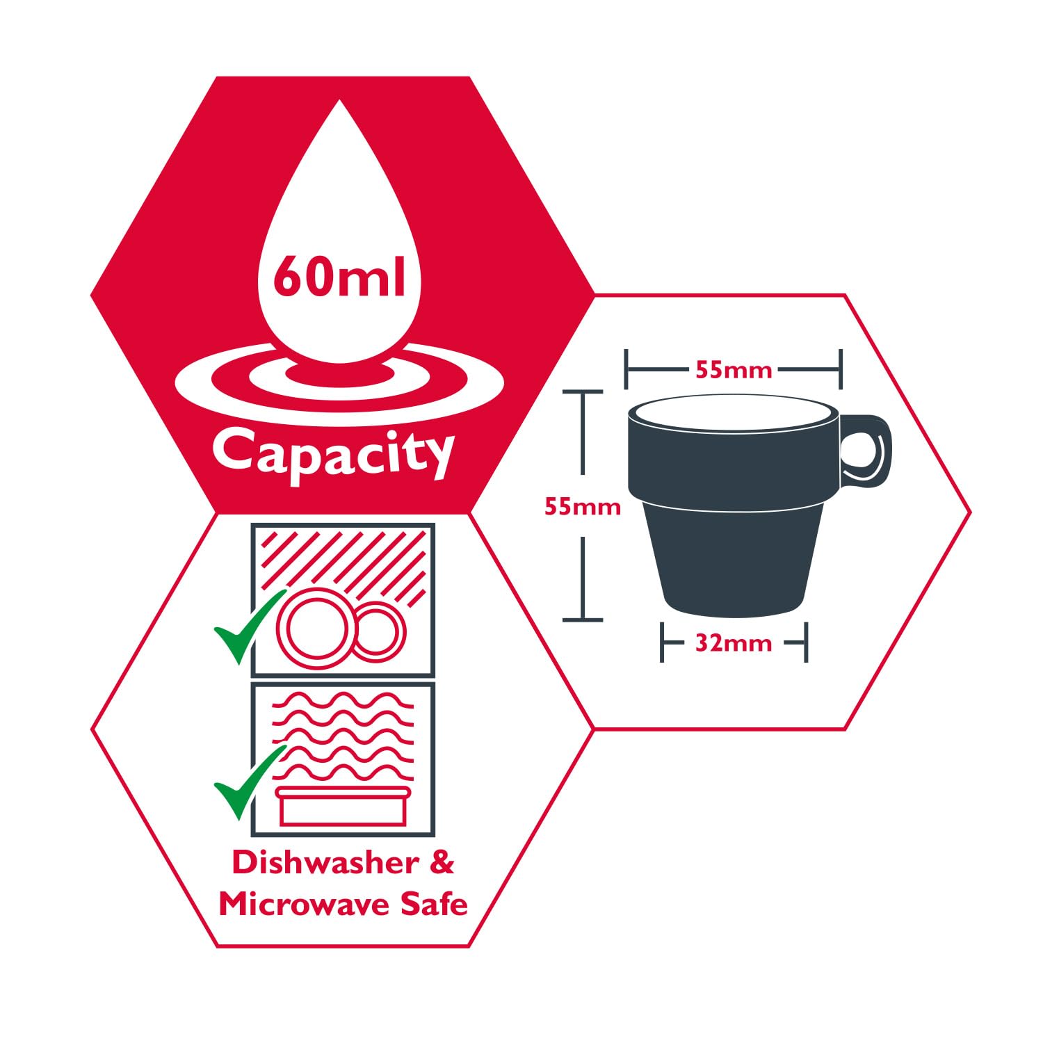 Paxanpax PSA462 Set di 6 tazze da caffè espresso impilabili in ceramica con supporto, multiplo