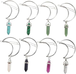 8pcs Alloy Moon Shaped Hexagonal Pendant Hair Clips for Women Clip-style Hairpins Mixed Color Hair Accessories for Weddings Parties Proms and Daily Hairstyles