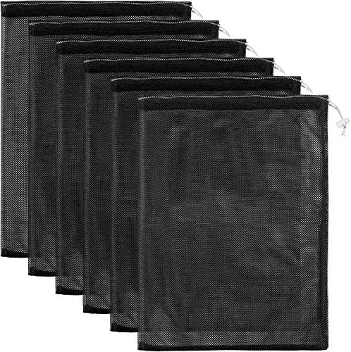 Frienda 6 Pieces Mesh Stuff Sack, 11 x 15 Inch Durable Nylon Mesh Drawstring Laundry Bag for Rinsing Beach Toys, Seashell Collecting, Mesh Bags and Travel (Black)