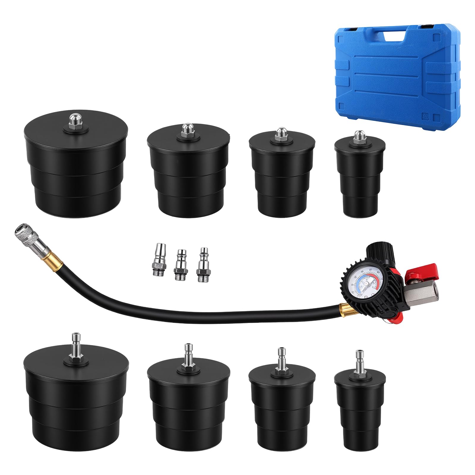 OiLiehu Tester di Tenuta Turbocompressore con 4 Adattatori - Kit Prova Pressione per Intercooler, Tubazioni Aria e Sistema Sovralimentazione Auto - Adattatori per Tubi da 35 a 89 mm