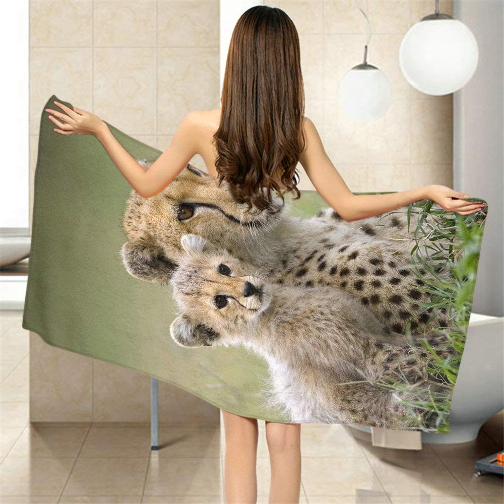 Moslion Soft Bath Towels Wild Animal Cheetah Comfy Bathing/Beach/Camping Towel for Women Men Girls Boys Large Size 64x32 Inches