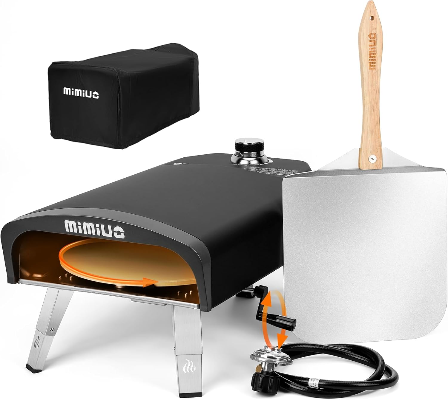 Mimiuo Manual Rotating Pizza Oven Outdoor Gas Propane, Mimiuo Portable 13-Inch Pizza Griller with Rotating Stone, Even Heating No Burning, Includes Oven Cover, Pizza Peel, Cordierite Stone