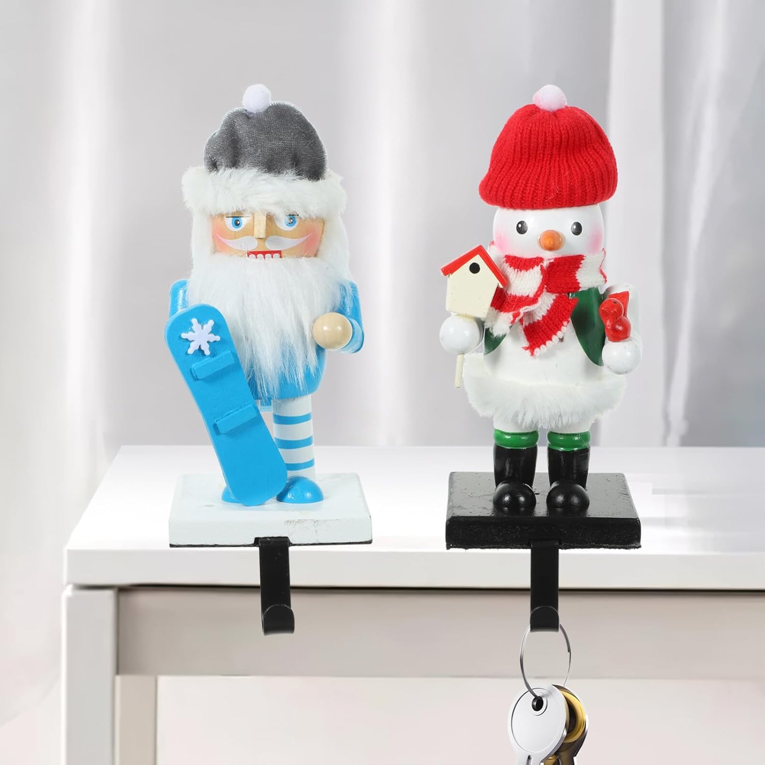 ibasenice 1set Christmas Stocking Holders Santa Claus and Snowman Hooks for Fireplace and Mantel Decor for Holiday Home Decoration and Xmas Stockings
