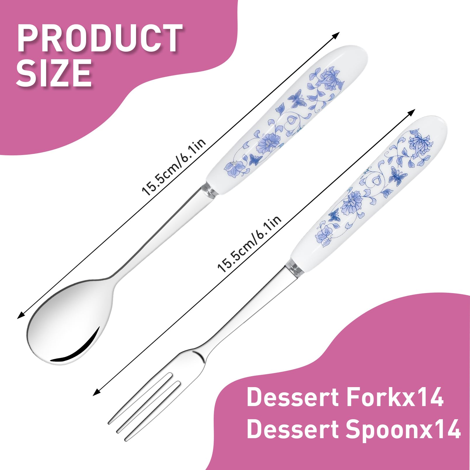 28 Pcs Dessert Forks and Spoons Silverware Set with Ceramic Handle — Amazon image 2