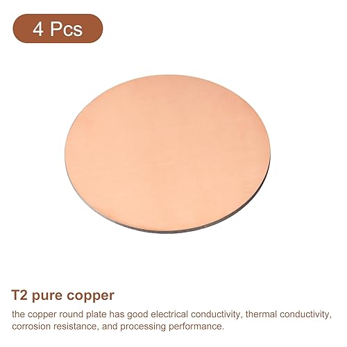 Miniatura 65 de uxcell Hoja de cobre puro, 4 piezas de 2 x 0.04 pulgadas, calibre 18 T2, placa redonda de metal de cobre para manualidades, reparaciones eléctricas