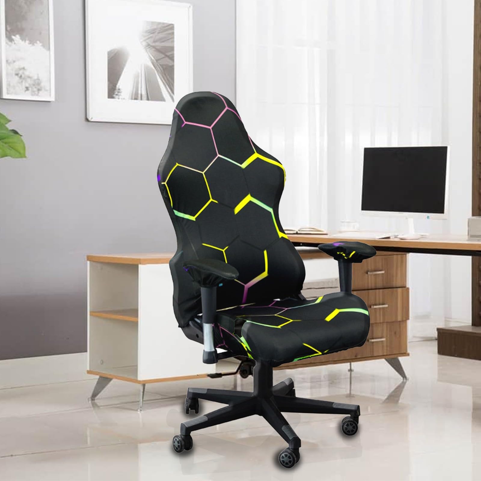 Fundas para sillas de videojuegos, impresión 3D, elástica, reclinable, para computadora, con funda para reposabrazos (sin sillas) (M) 7