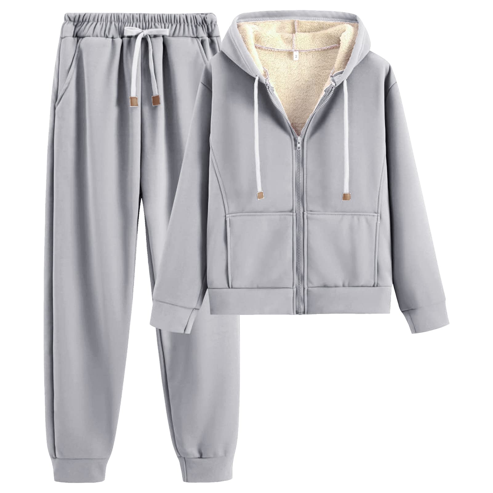 amropi Trainingsanzug Damen Winterjacke Kapuzenpullover und Jogginghose Warm VliesJogginganzug
