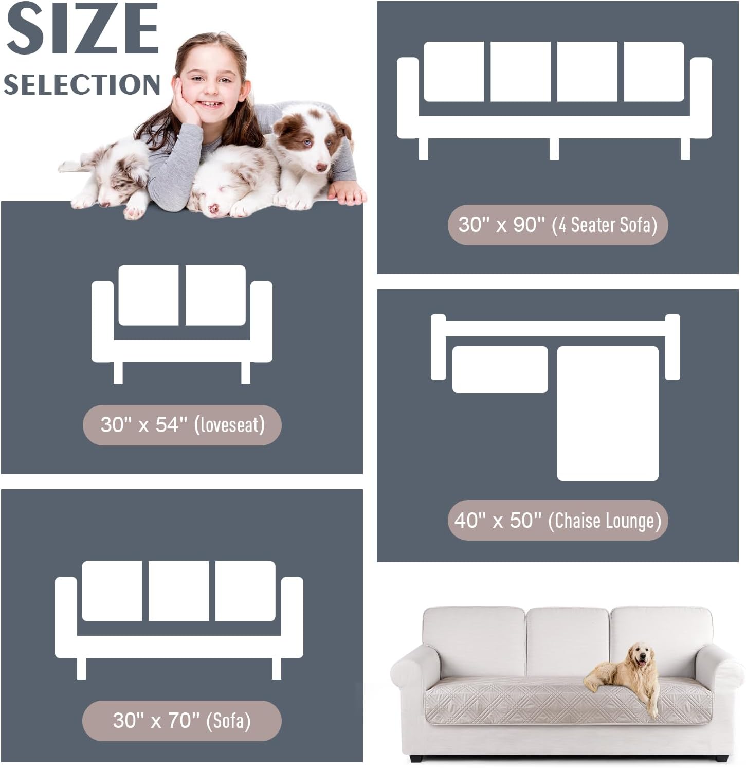 TAOCOCO 100% Waterproof Sofa Cushion Cover Reversible Couch Seat Cover for Dogs Pets Couch Cover for Chaise Sectional Sofa U Shape Sofa Furniture Protector Sofa Slipcover (Cream) - Image 6