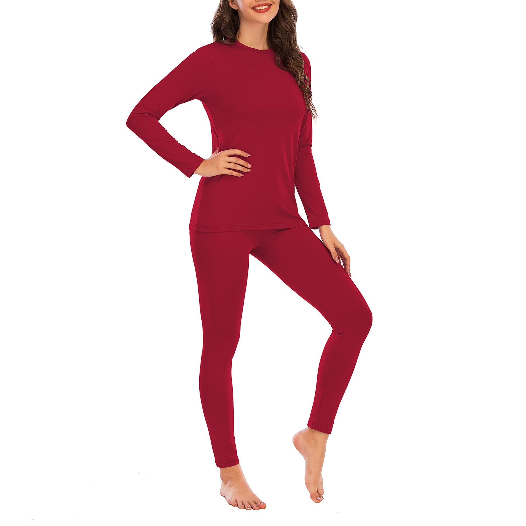 Zando Womens Thermal Underwear Ultra Soft Cuddle Duds Long Johns Skin-Friendly Long Underwear Set Fuzzy Pajamas for Women Lounge Set Compression Underwear Ladies Pajamas Red Large