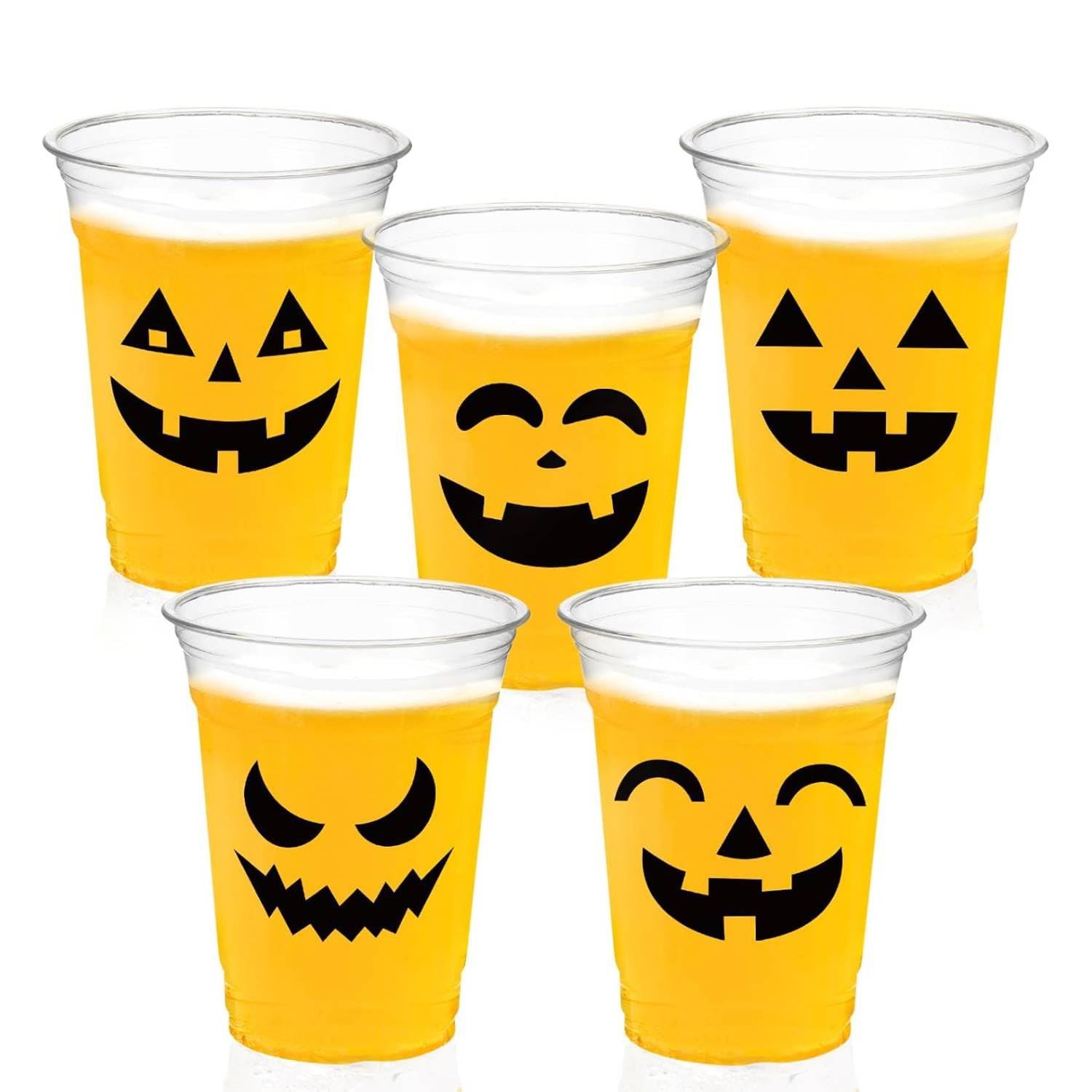 GuassLee 50 Pack 12oz Halloween Pumpkin Face Plastic Cups