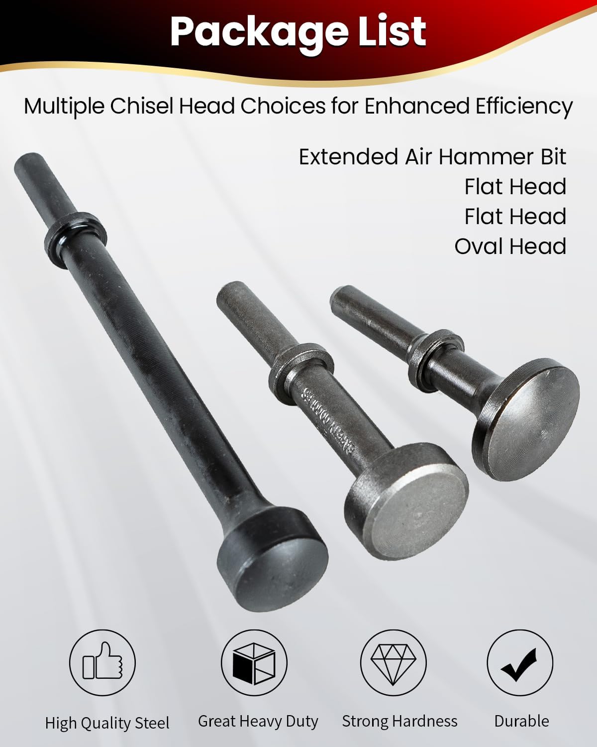 4Pcs Air Hammer Bits Set, Air Hammer Attachments Kit, Smoothing Pneumatic Chisel Drill Attachments with 0.401" Shank and Spring