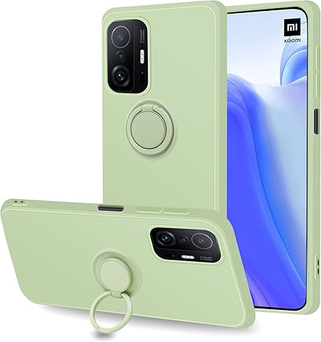 Coqibel Funda de silicona líquida para Xiaomi Mi 11T Xiaomi Mi 11T Pro soporte de anillo de 360 y función de montaje en coche cubierta con forro de