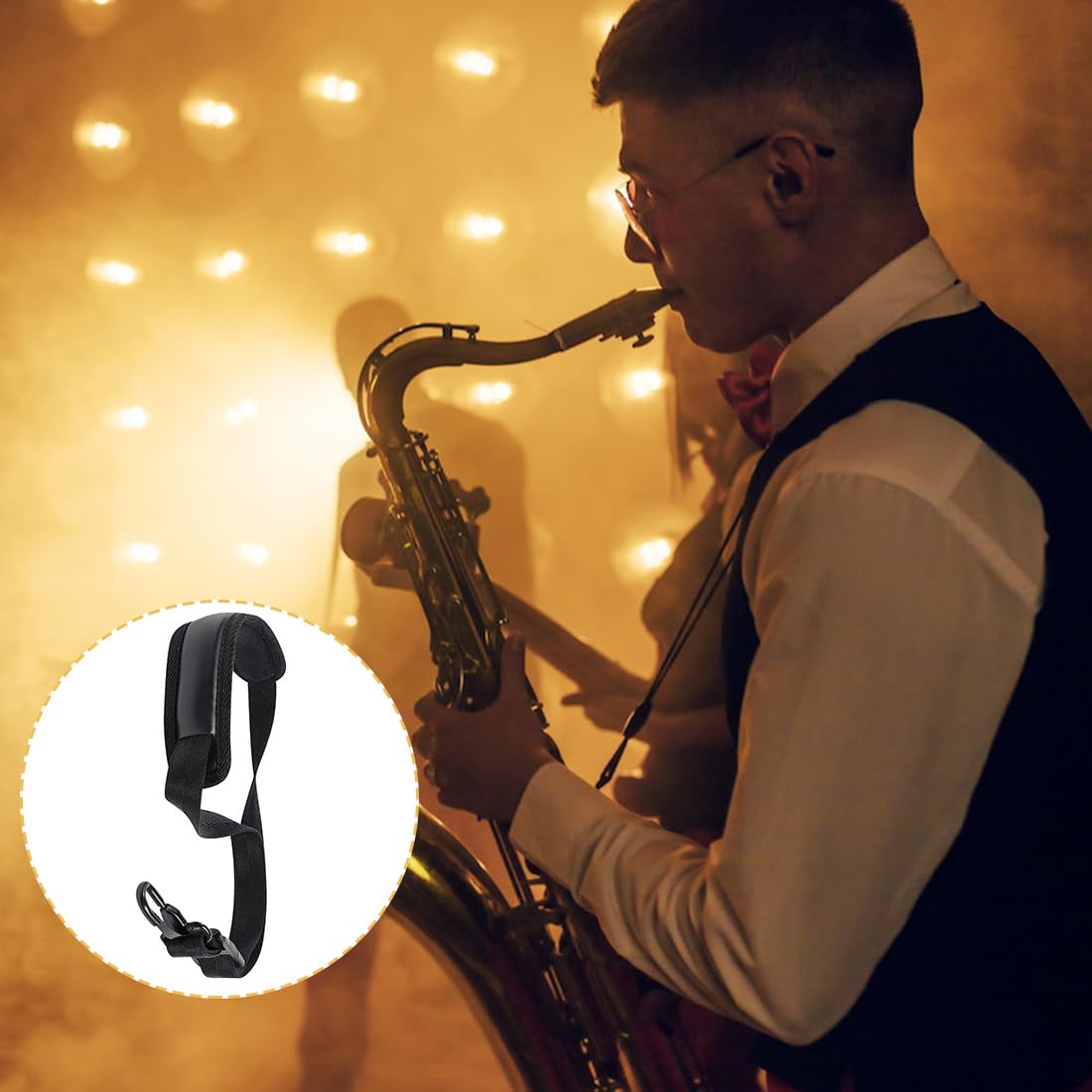 Sangle rembourrée pour saxophone avec crochet en métal - confortable et pratique - Sangle de transport noire