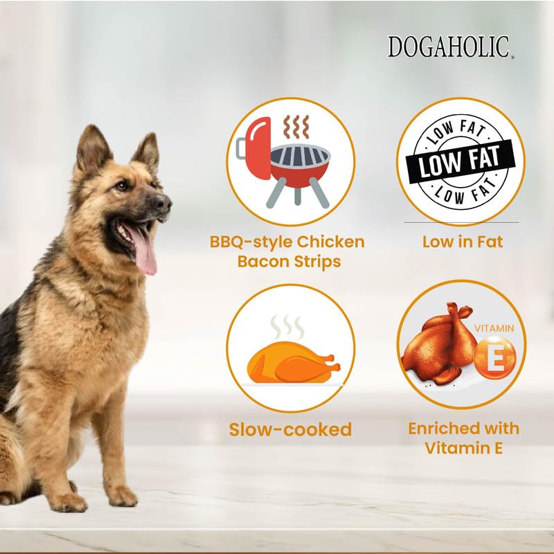 Image of Dogaholic Dog Treat Combo of Chicken Bacon BBQ Flavor Bone Shape and Stick Training Snacks, 130 g Each, Rich in Protein & Vitamins