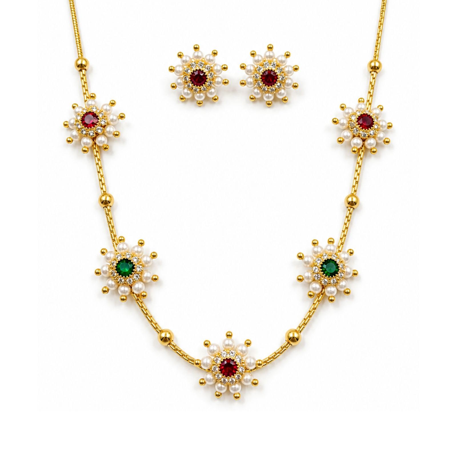 Gold Plated Floral Necklace Set for Women with Pearl & Multicolor Stones | Adjustable Dori Style Chain With Tassel | Ethnic Party Jewellery with Earrings For Women And Girls-image-40