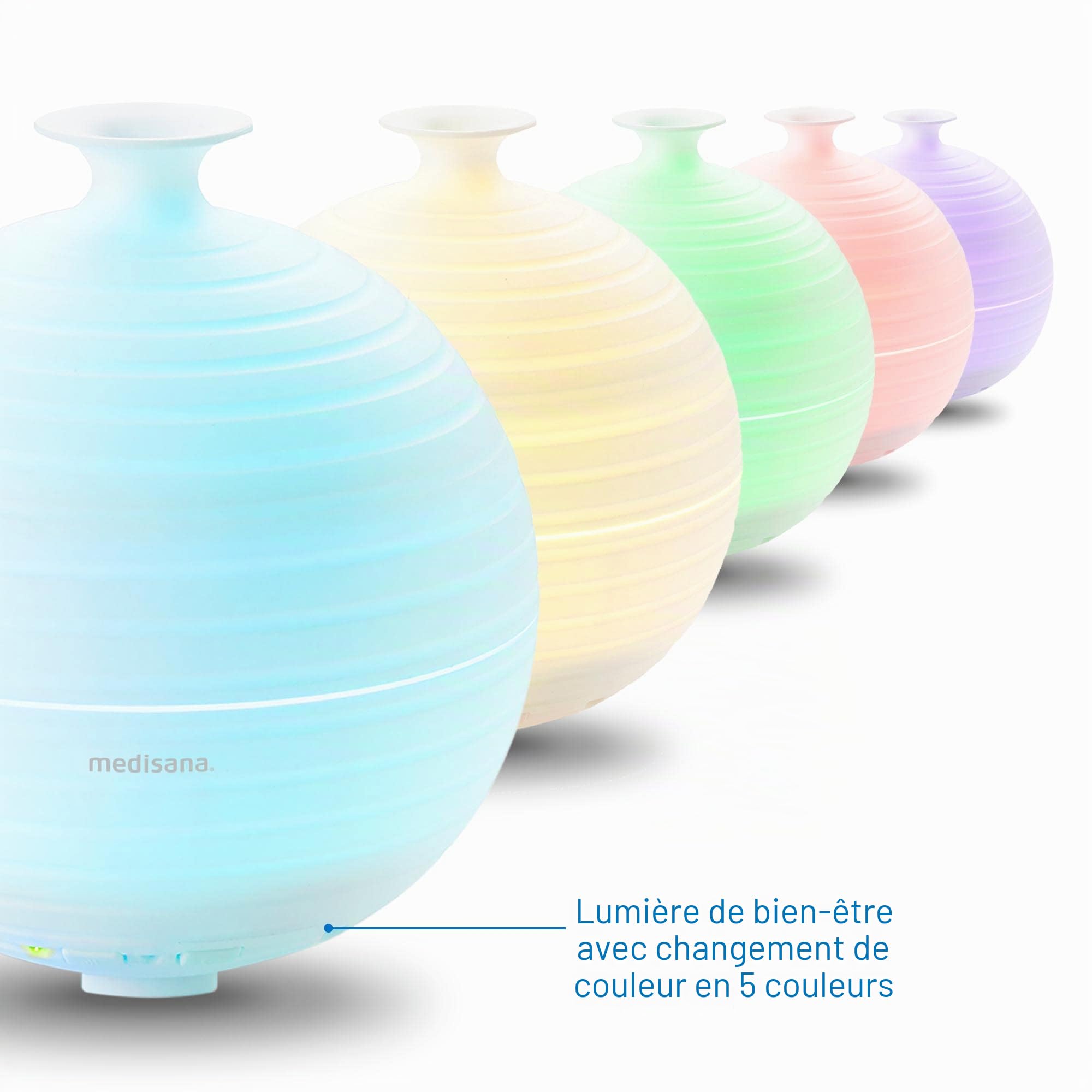 medisana | AD 620 | Diffuseur d'arôme | Désodorisant | Lampe à parfum avec minuterie | Parfum d'ambiance électrique | Huiles essentielles parfumées | Lumière bien-être en 5 couleurs | 300 ml