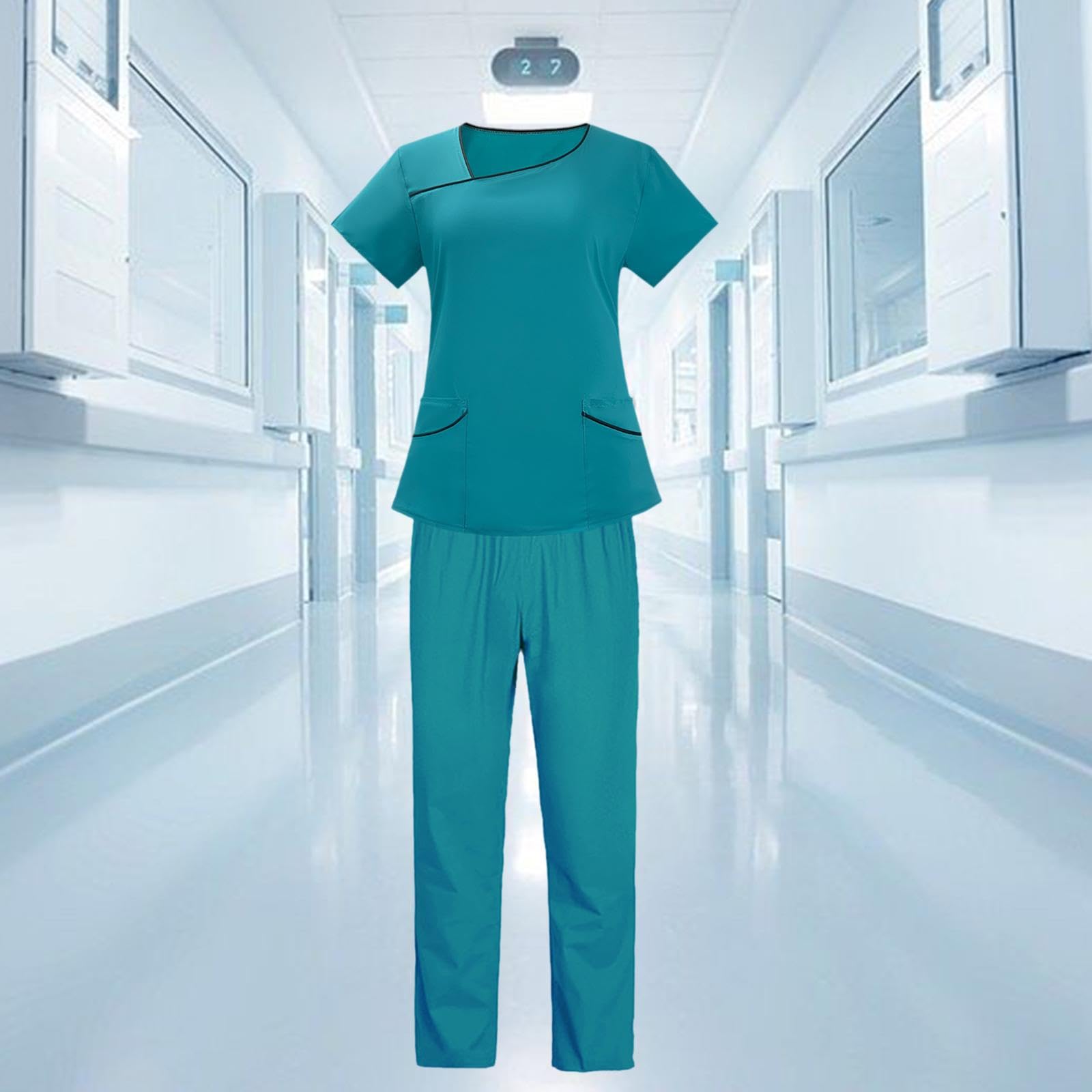 Conjunto de Uniforme Médico para, Ropa de Trabajo para Cuidadores de Mascotas, Ropa de Trabajo para El Sector Salud, Cómodo de Usar, Blusa, XL Lago Azul