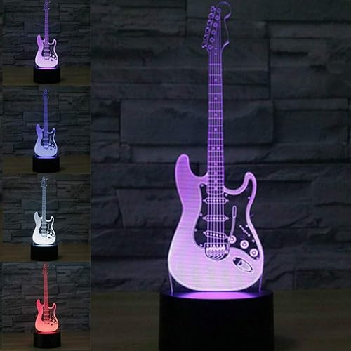 Guitarra eléctrica 3D luz nocturna lámpara de música ilusión 7 cambio de color interruptor táctil mesa decoración lámparas regalo acrílico plana ABS