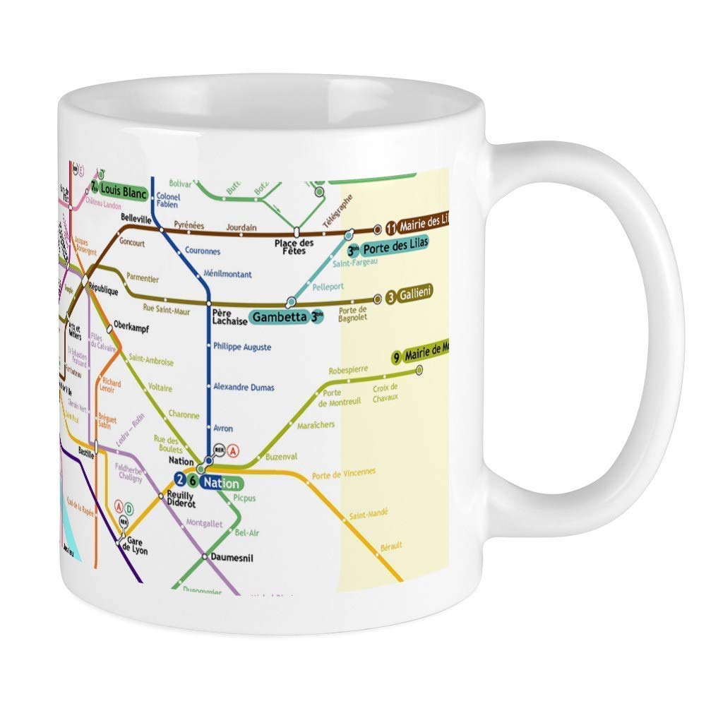 Dillo Coffee Mug Funny Paris Metro Map 11 oz Ceramic Funny Gift Mug MUGS-5201