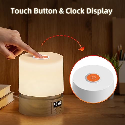 Miniatura 4 de Luz nocturna de guardería con reloj para niños, lámpara táctil de mesita de noche, lámpara de noche portátil para lactancia materna para bebé,