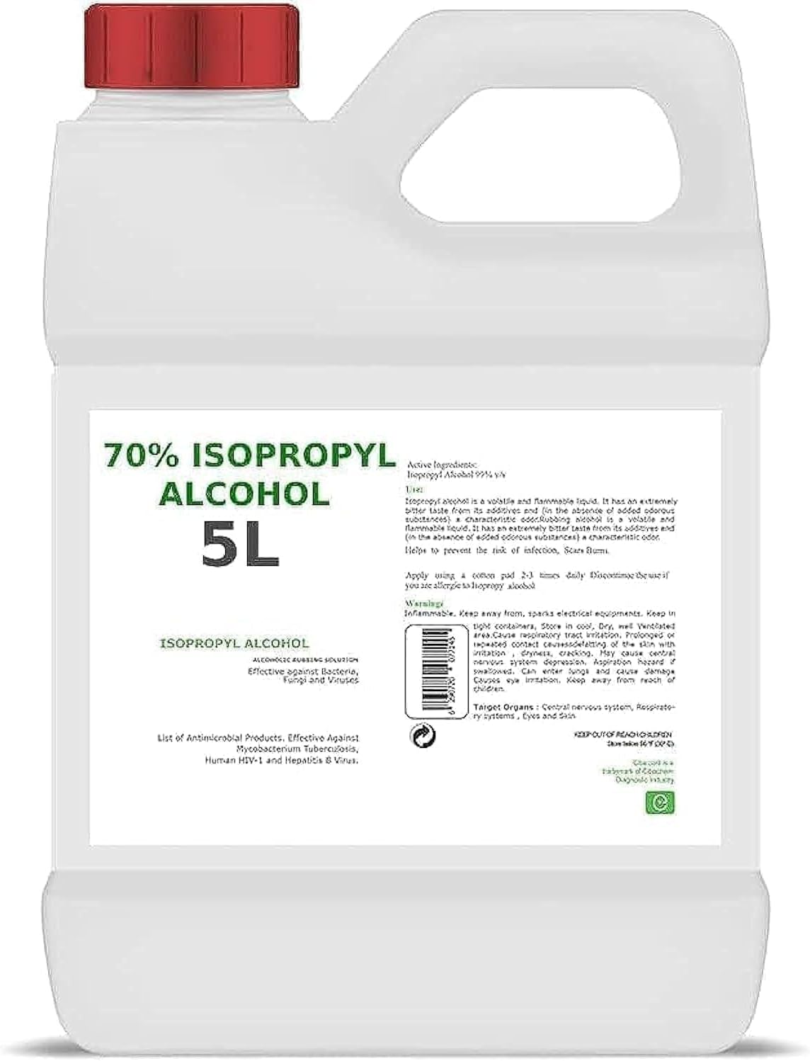 – 5000ml 70% Isopropyl Alcohol U.S.P Effective against Bacteria, Fungi and Viruses | Isopropanol | 2-propanol | Isopropyl Alcohol | First Aid Antiseptic Disinfecting Sanitizing Agent