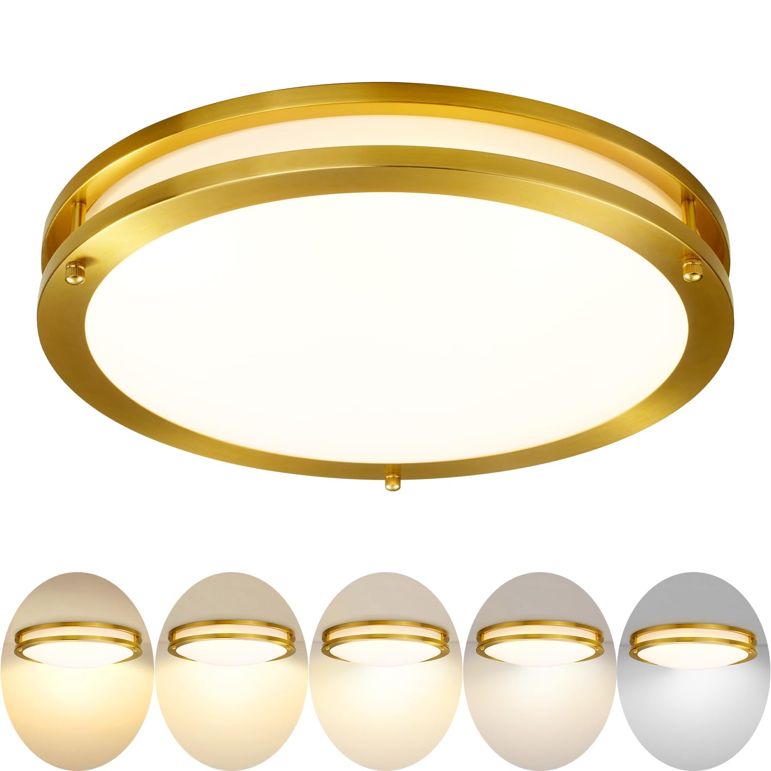 Gold Ceiling Light Fixture Flush Mount LED,16 inch Kitchen Lighting Fixtures Ceiling Mount 36W, Dimmable Close to Ceiling Light Fixture 5CCT for Bedroom,Bathroom,Living Room