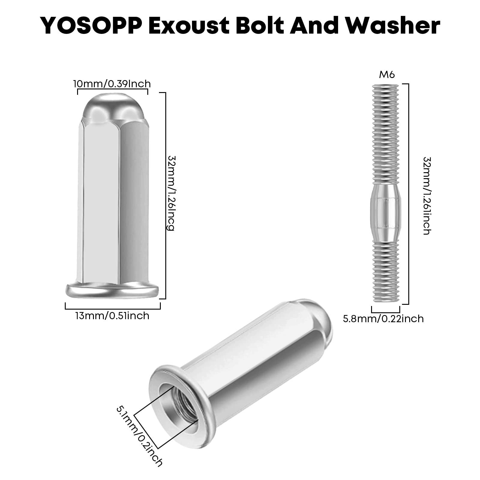 Exhaust Bolt Stud Nut Gasket Kit For GY6 Scooters 50cc To 150cc – M6 Thread