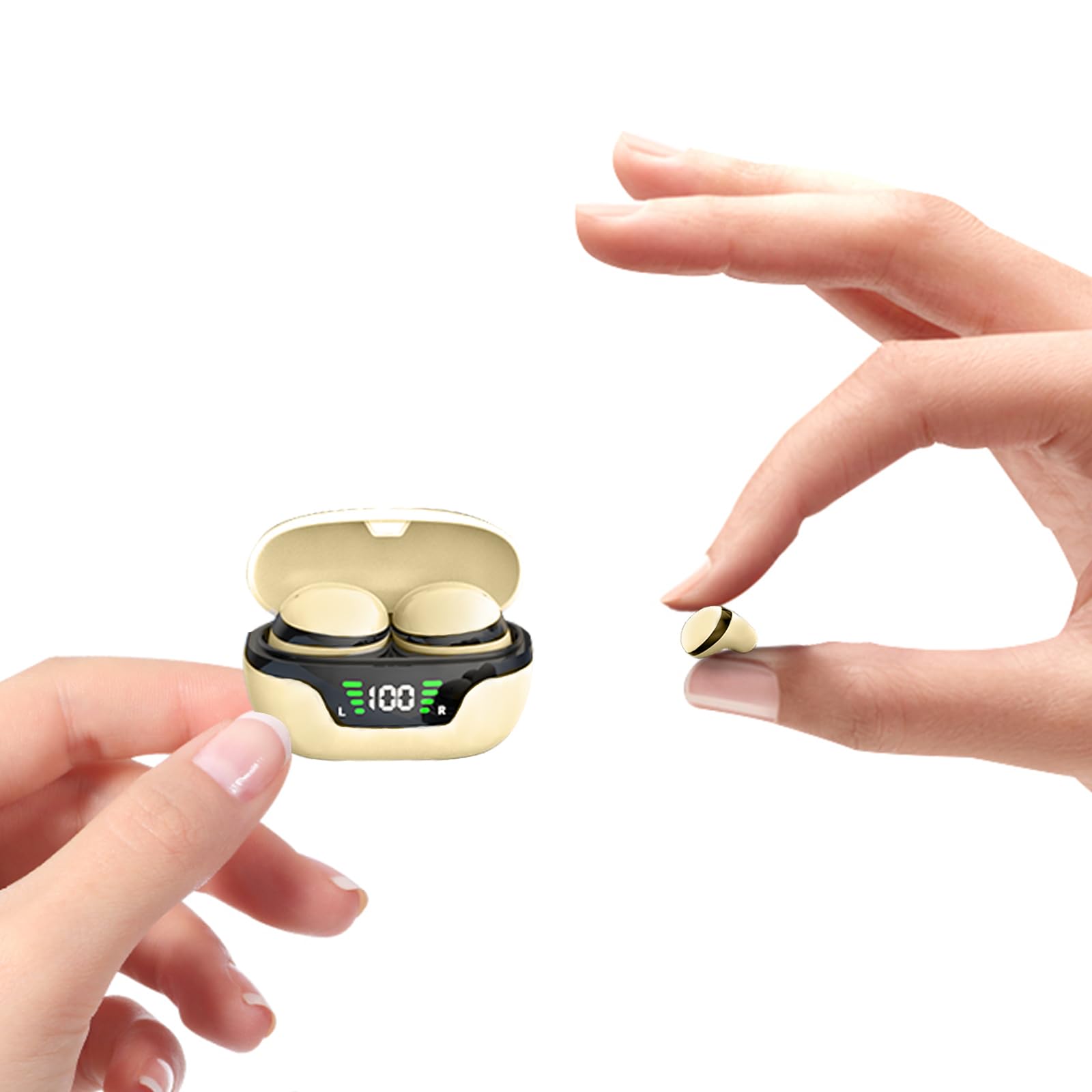 Invisible Smallest Mini Earbuds Wireless Bluetooth Ear Buds for Small Ears Canals, Discreet Low Profile Spy Earpiece Wireless Tiny Micro Hidden Earbuds with Microphone Small Headphones for Work-Beige