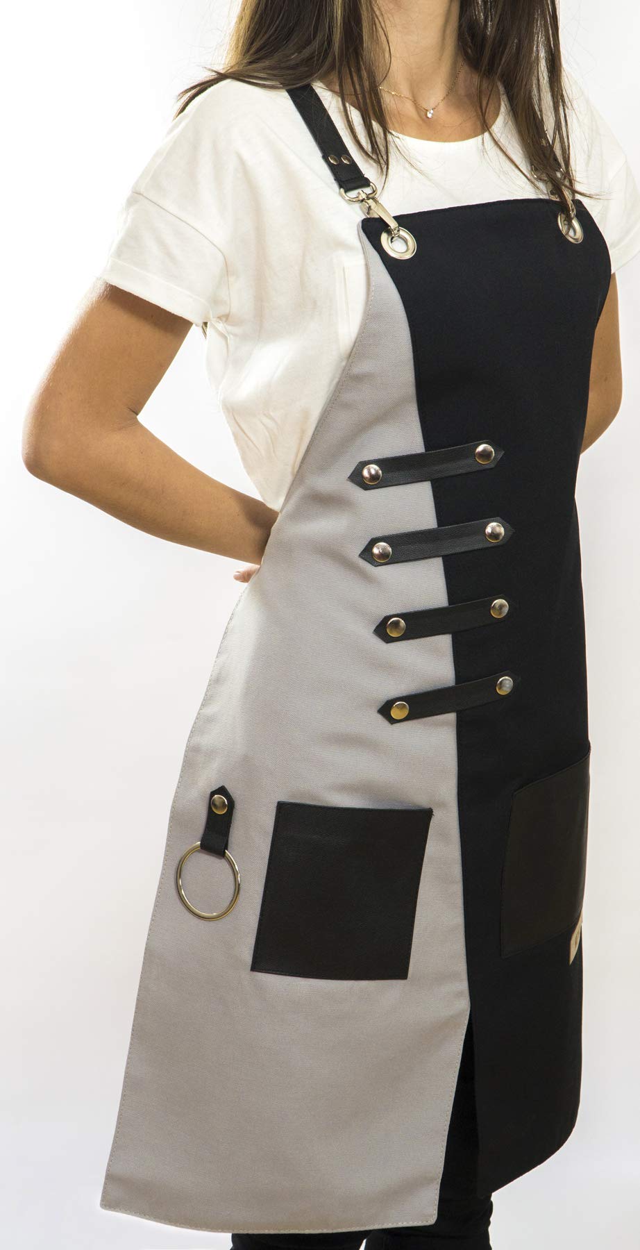 MONAPRON Delantal de lona impermeable para mujeres y hombres, bolsillo extra para chef, barista, jardinería, barbacoa, parrilla, espalda cruzada, unisex