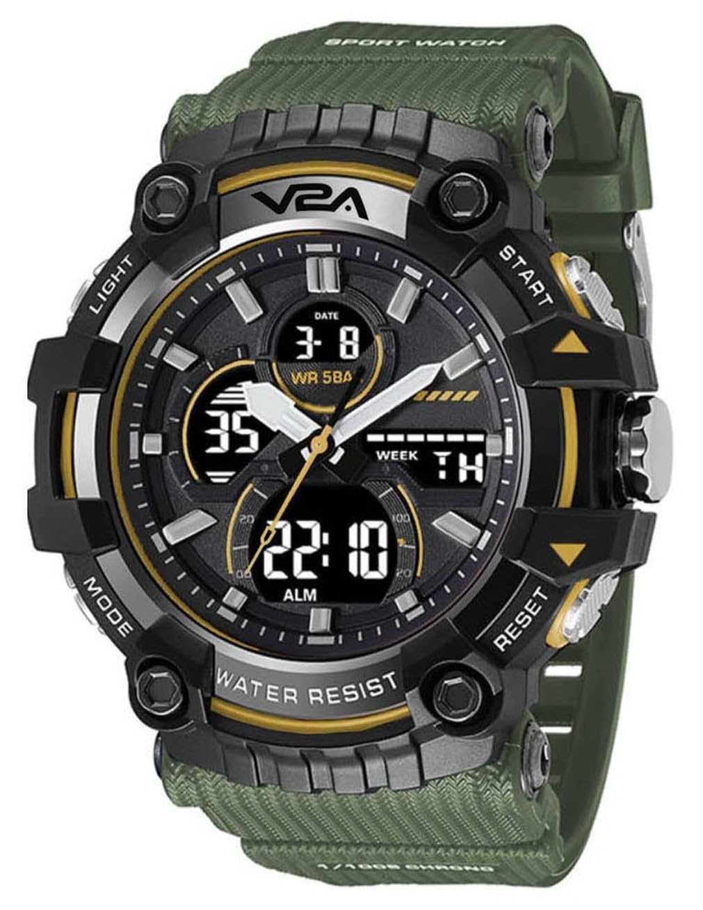 V2A Resin Analog Digital Men Multifunctional Watch 5Atm Waterproof Sports Watch For Men | Gift For Men | Gift For Husband (Green), Black Dial, Black Band (B0CPVNRGR9) Amazon Price History, Amazon Price Tracker