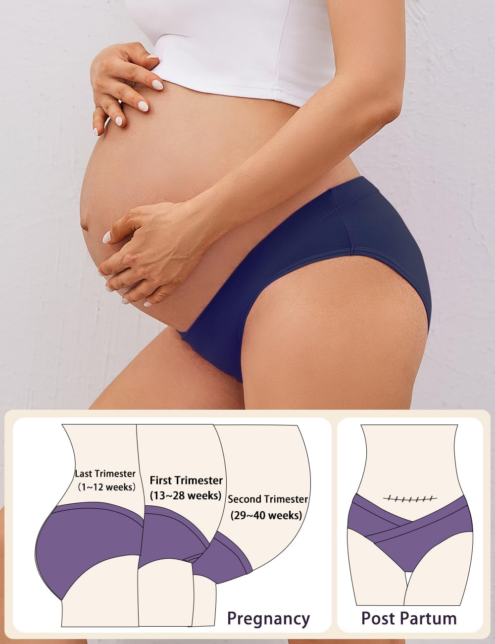 SHAPERXUnder Belly Maternity Panty – Cotton Low Waist Pregnancy Underwear (in, Alpha, L, Regular, 2, Multicolour) - Image 3 thumbnail